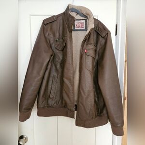 Levi's Men's Brown Faux-Leather Sherpa Lined Jacket